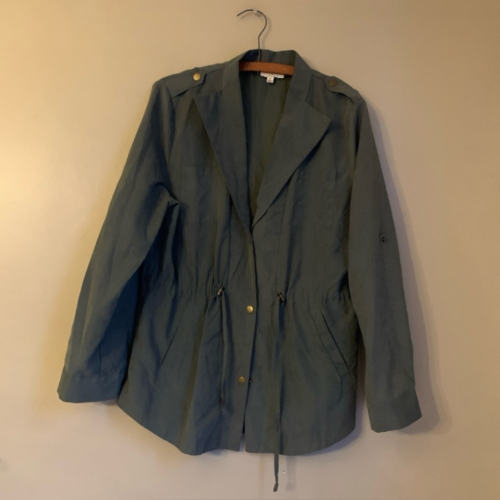 Umgee Womens Lightweight Utility Jacket Size M Drawstring Waist Green Cotton Bd